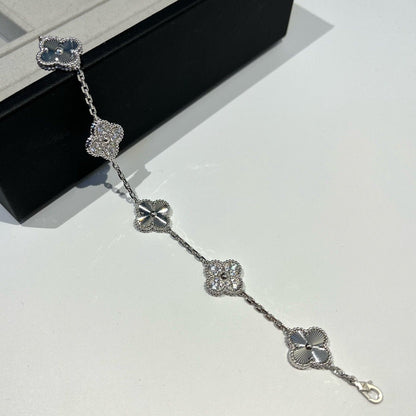 [Rosla]CLOVER 5 MOTIF SILVER DIAMOND BRACELET