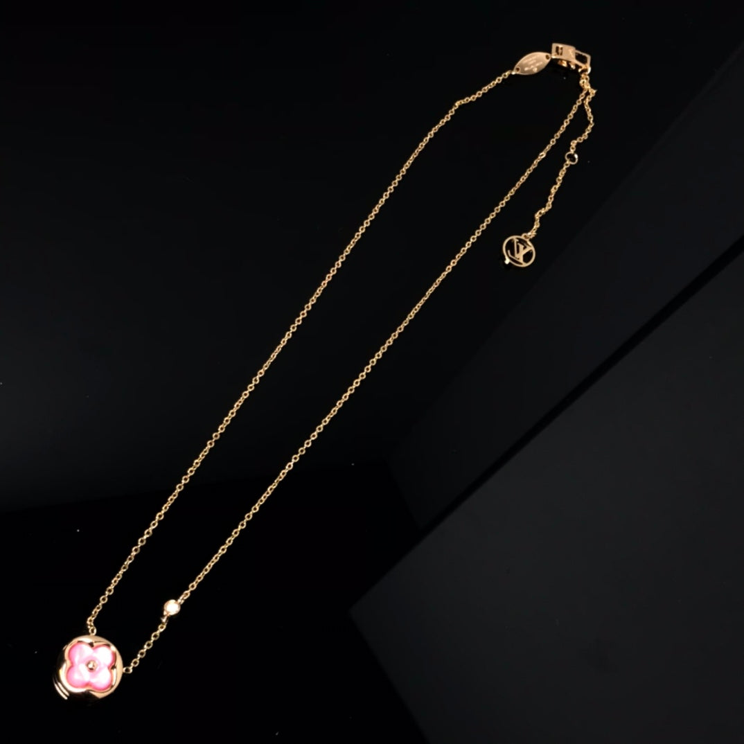 [Rosla]COLOR BLOSSOM PINK MOP SUN GOLD NECKLACE