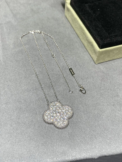 [Rosla]CLOVER 25MM LARGE PENDANT DIAMOND PAVED SILVER NECKLACE