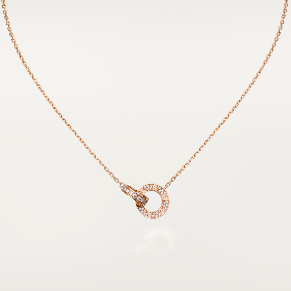 [Rosla]LOVE 7.6MM NECKLACE ROSE GOLD AND SILVER  FULL DIAMOND
