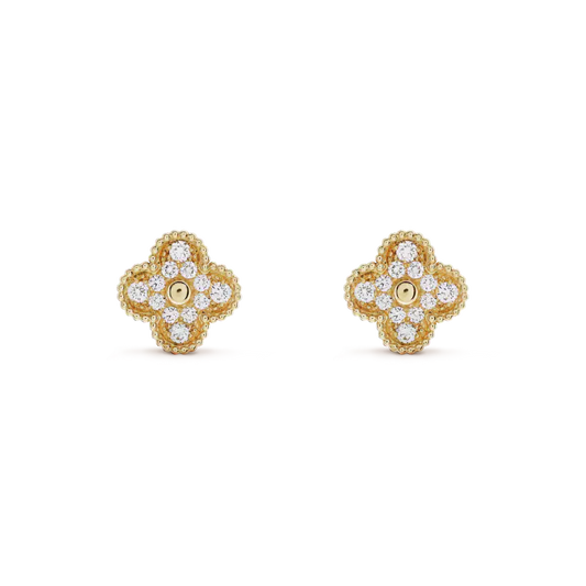 [Rosla]CLOVER MEDIUM 1 MOTIFS FUll DIAMOND EARRINGS