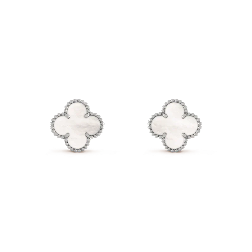 [Rosla]CLOVER MEDIUM 1 MOTIFS  WHITE MOP EARRINGS SILVER