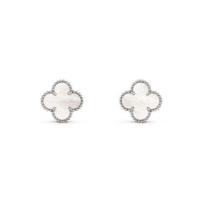 [Rosla]CLOVER MEDIUM 1 MOTIFS  WHITE MOP EARRINGS SILVER