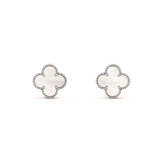 [Rosla]CLOVER MEDIUM 1 MOTIFS  WHITE MOP EARRINGS SILVER
