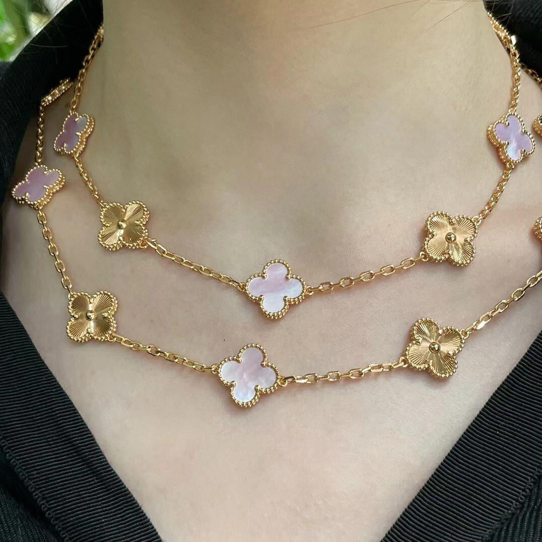 [Rosla]CLOVER 20 MOTIFS LASER PINK MOP NECKLACE