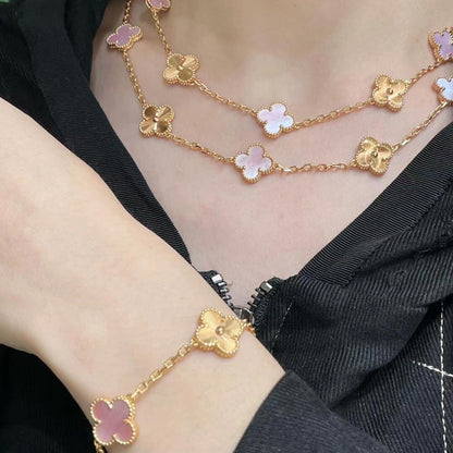 [Rosla]CLOVER 20 MOTIFS LASER PINK MOP NECKLACE