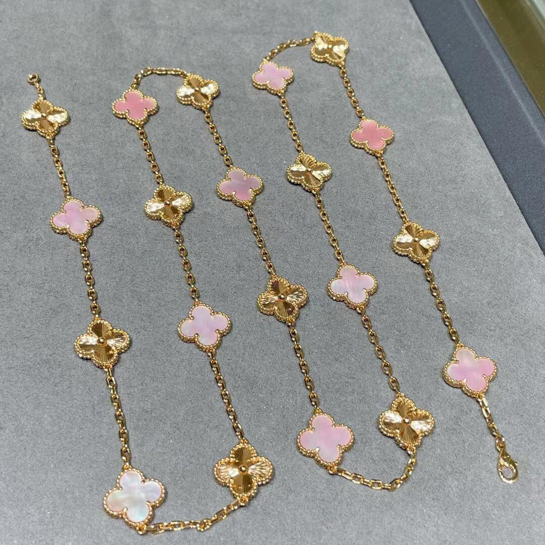 [Rosla]CLOVER 20 MOTIFS LASER PINK MOP NECKLACE