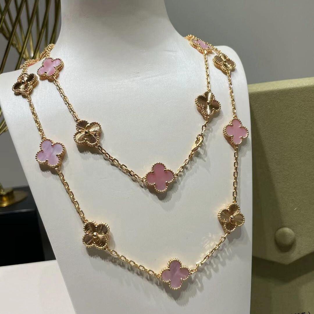 [Rosla]CLOVER 20 MOTIFS LASER PINK MOP NECKLACE