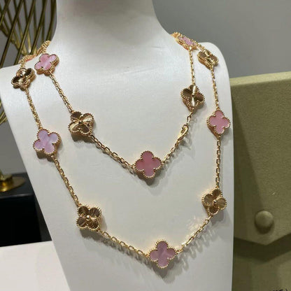 [Rosla]CLOVER 20 MOTIFS LASER PINK MOP NECKLACE