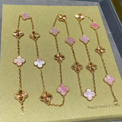 [Rosla]CLOVER 20 MOTIFS LASER PINK MOP NECKLACE