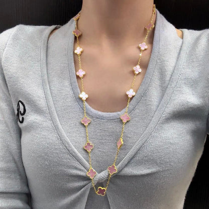 [Rosla]CLOVER 20 MOTIFS PINK MOP NECKLACE
