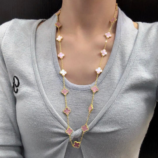 [Rosla]CLOVER 20 MOTIFS PINK MOP NECKLACE