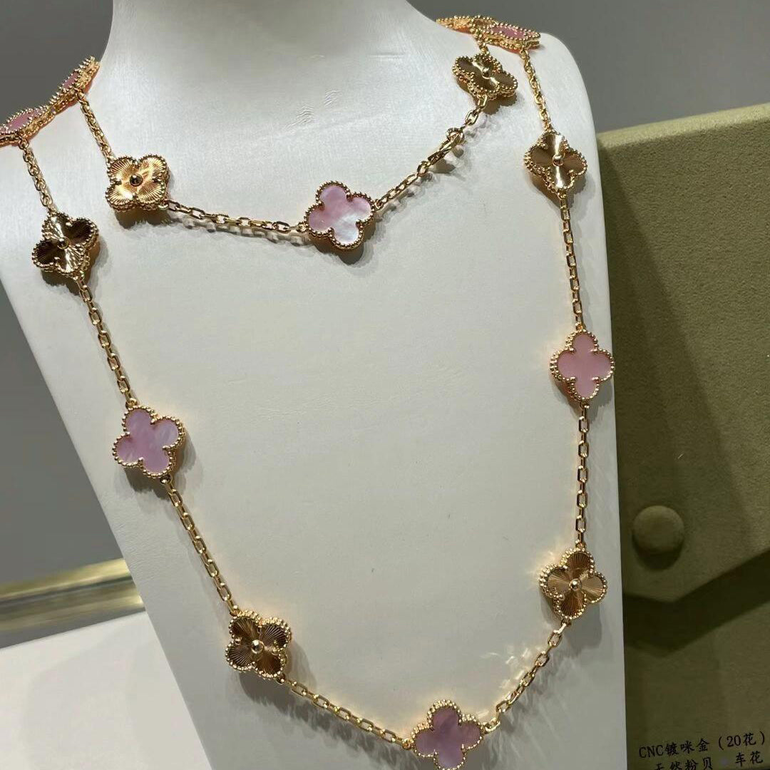 [Rosla]CLOVER 20 MOTIFS LASER PINK MOP NECKLACE
