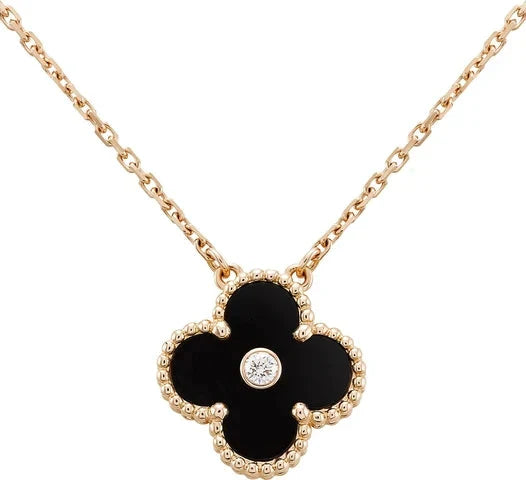 [Rosla]CLOVER 15MM DIAMOND ONYX NECKLACE