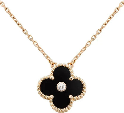 [Rosla]CLOVER 15MM DIAMOND ONYX NECKLACE