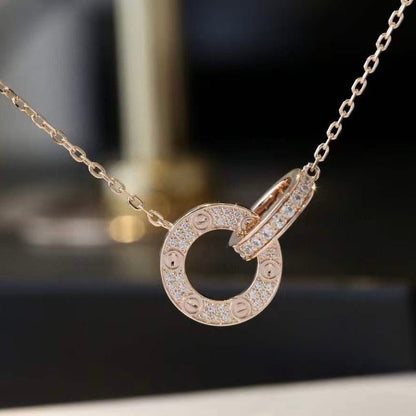 [Rosla]LOVE 7.6MM NECKLACE ROSE GOLD AND SILVER  FULL DIAMOND