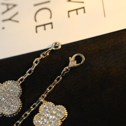 [Rosla]CLOVER BRACELET 5 MOTIF SILVER DIAMOND PAVED