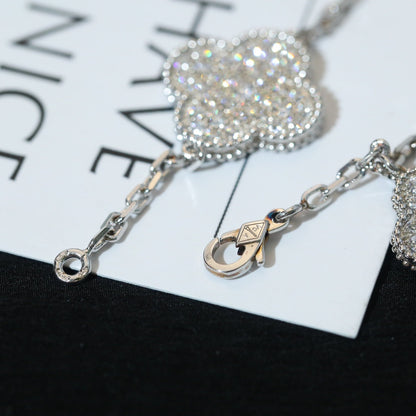 [Rosla]CLOVER BRACELET 5 MOTIF SILVER DIAMOND PAVED