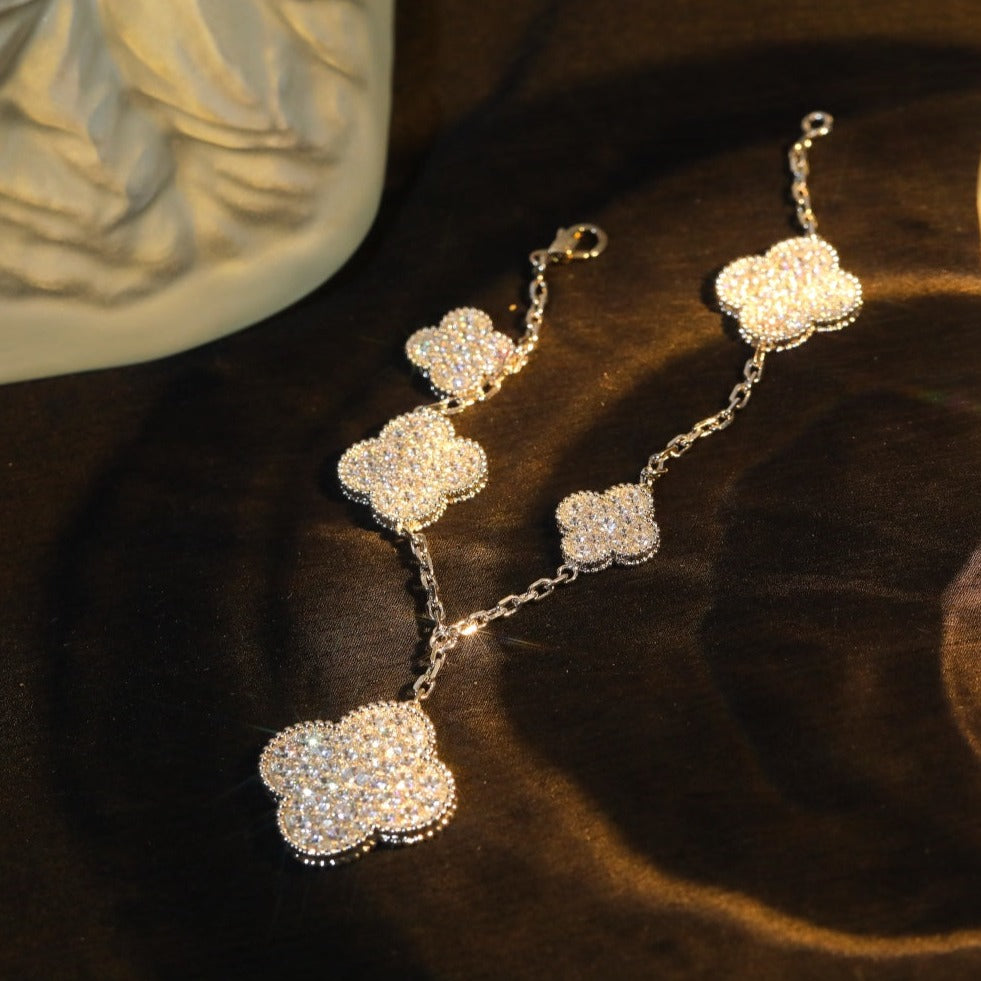 [Rosla]CLOVER BRACELET 5 MOTIF SILVER DIAMOND PAVED