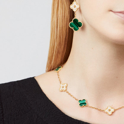 [Rosla]CLOVER 10 MOTIFS MALACHITE DIAMOND NECKLACE