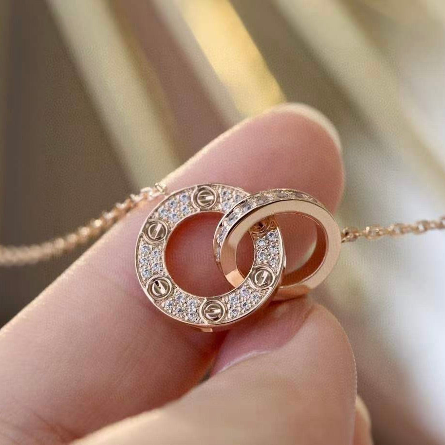 [Rosla]LOVE 7.6MM NECKLACE ROSE GOLD AND SILVER  FULL DIAMOND