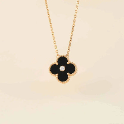 [Rosla]CLOVER 15MM DIAMOND ONYX NECKLACE