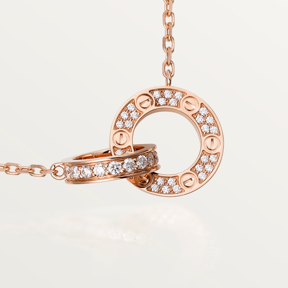 [Rosla]LOVE 7.6MM NECKLACE ROSE GOLD AND SILVER  FULL DIAMOND