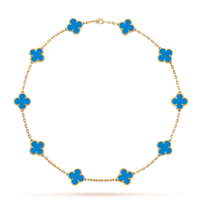 [Rosla]CLOVER 10 MOTIFS BLUE AGATE NECKLACE