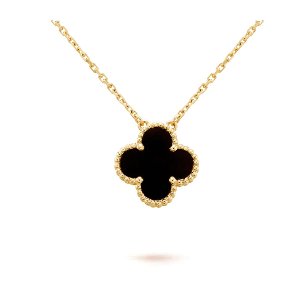 [Rosla]CLOVER 15MM BLACK ONYX SINGLE FLOWER NECKLACE