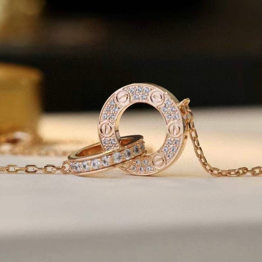 [Rosla]LOVE 7.6MM NECKLACE ROSE GOLD AND SILVER  FULL DIAMOND