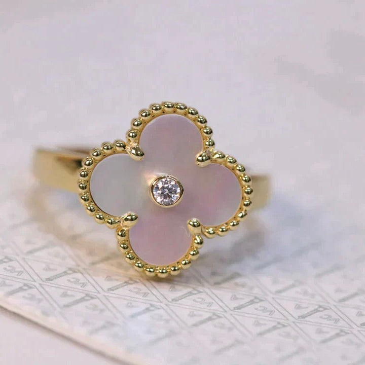 [Rosla]CLOVER PINK MOP RING GOLD DIAMOND
