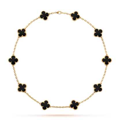 [Rosla]CLOVER 10 MOTIFS ONYX NECKLACE