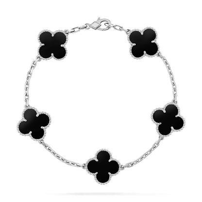 [Rosla]CLOVER 5 MOTIF ONYXS  BRACELET SILVER