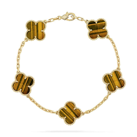 [Rosla]CLOVER  5 MOTIFS TIGER EYE BRACELET