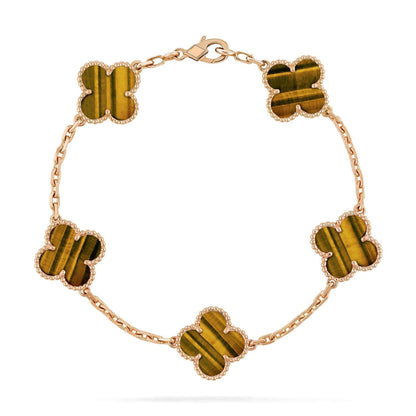 [Rosla]CLOVER  5 MOTIFS TIGER EYE BRACELET