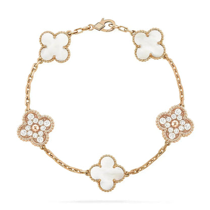 [Rosla]CLOVER BRACELET 5 MOTIF WHITE MOP DIAMOND