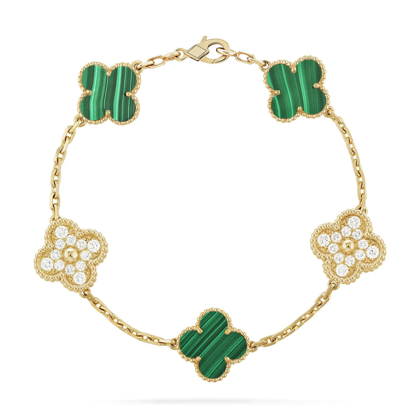 [Rosla]CLOVER  5 MOTIF MALACHITE DIAMOND BRACELET
