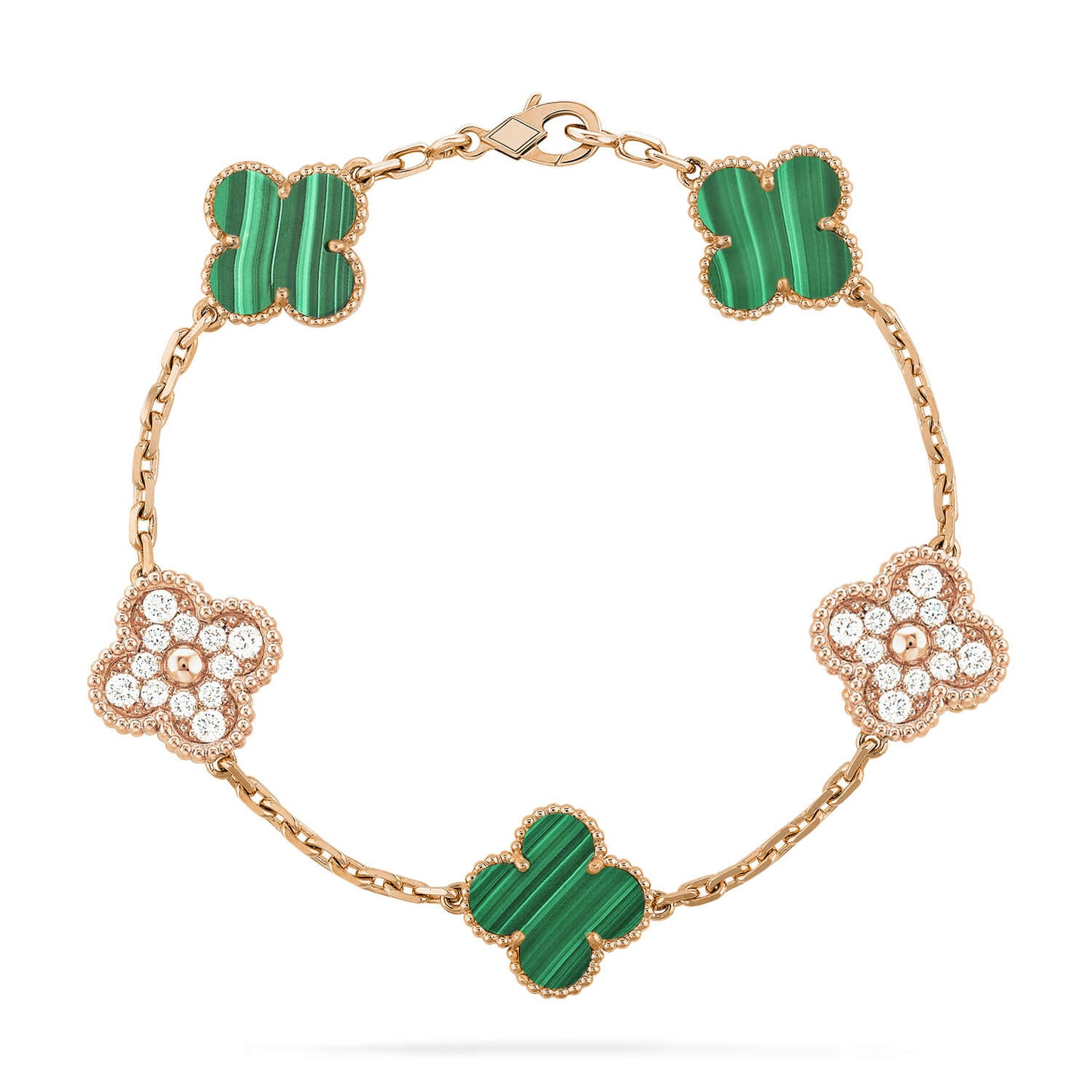 [Rosla]CLOVER  5 MOTIF MALACHITE DIAMOND BRACELET
