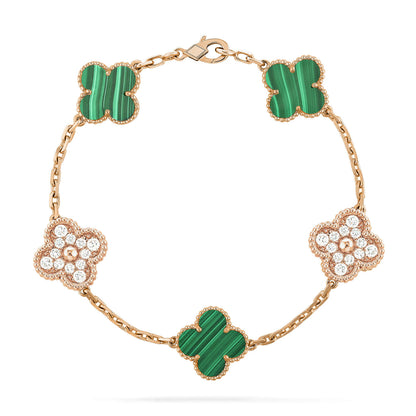 [Rosla]CLOVER  5 MOTIF MALACHITE DIAMOND BRACELET