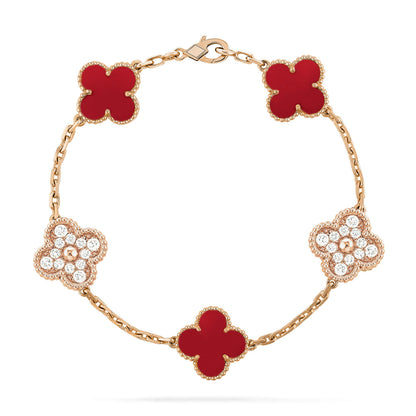 [Rosla]CLOVER 5 MOTIFS CARNELIAN DIAMOND BRACELET