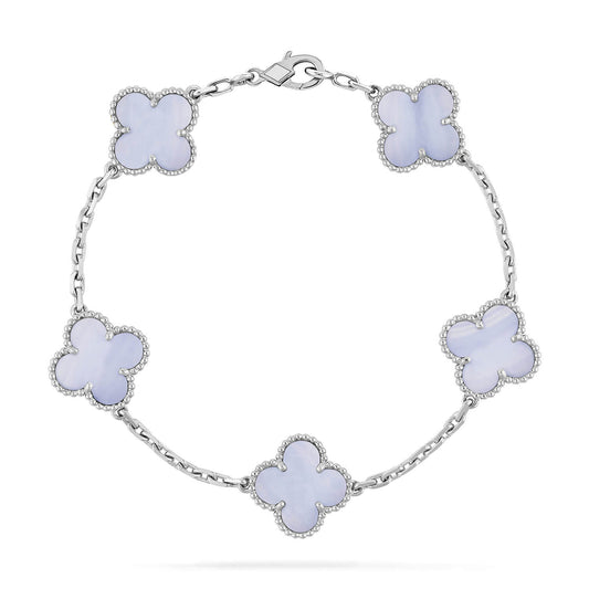 [Rosla]CLOVER  5 MOTIF PURPLE CHALCEDONY BRACELET SILVER