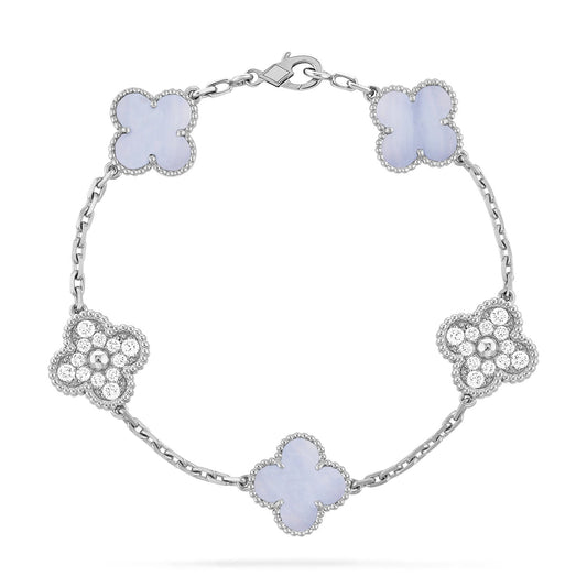 [Rosla]CLOVER  5 MOTIF DIAMOND PURPLE CHALCEDONY BRACELET SILVER