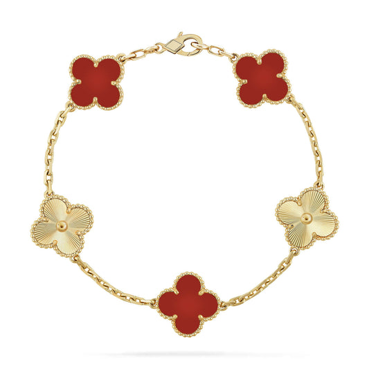 [Rosla]CLOVER  5 MOTIFS CARNELIAN GOLD BRACELET
