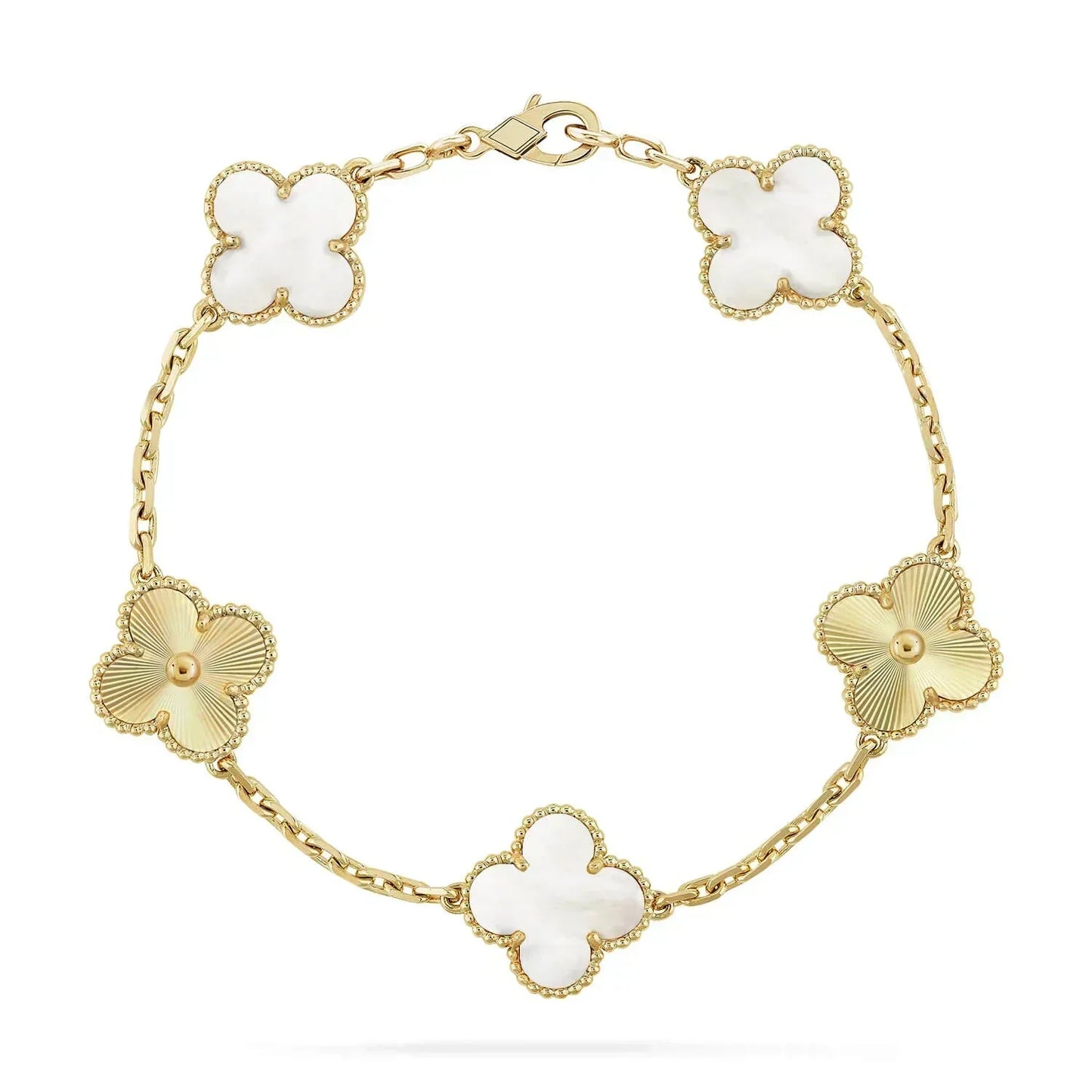 [Rosla]CLOVER BRACELET 5 MOTIF WHITE MOP PINK GOLD