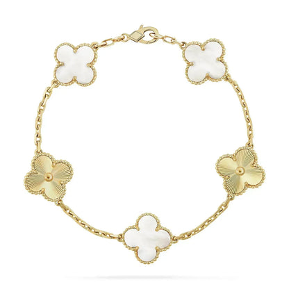 [Rosla]CLOVER BRACELET 5 MOTIF WHITE MOP PINK GOLD