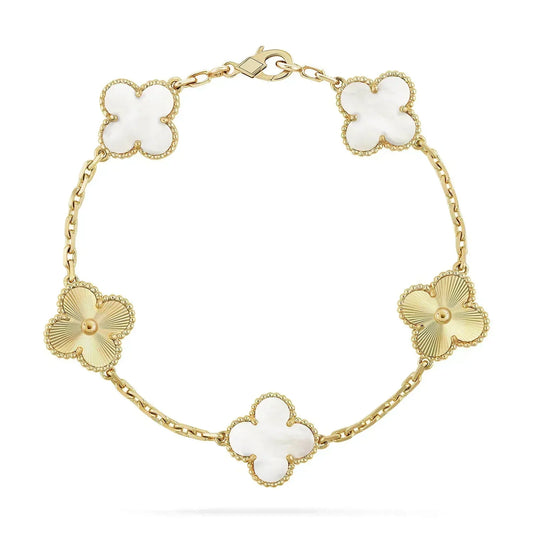 [Rosla]CLOVER BRACELET 5 MOTIF WHITE MOP PINK GOLD