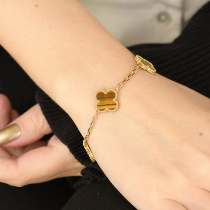 [Rosla]CLOVER  5 MOTIFS TIGER EYE BRACELET