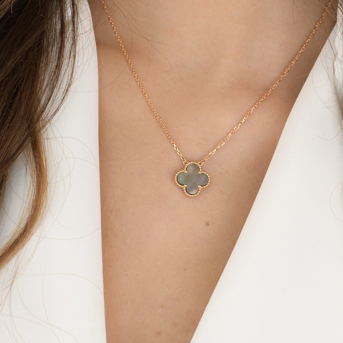 [Rosla]CLOVER 15MM  GRAY MOTHER OF PEARL NECKLACE