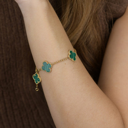 [Rosla]CLOVER 5 MOTIFS MALACHITE BRACELET