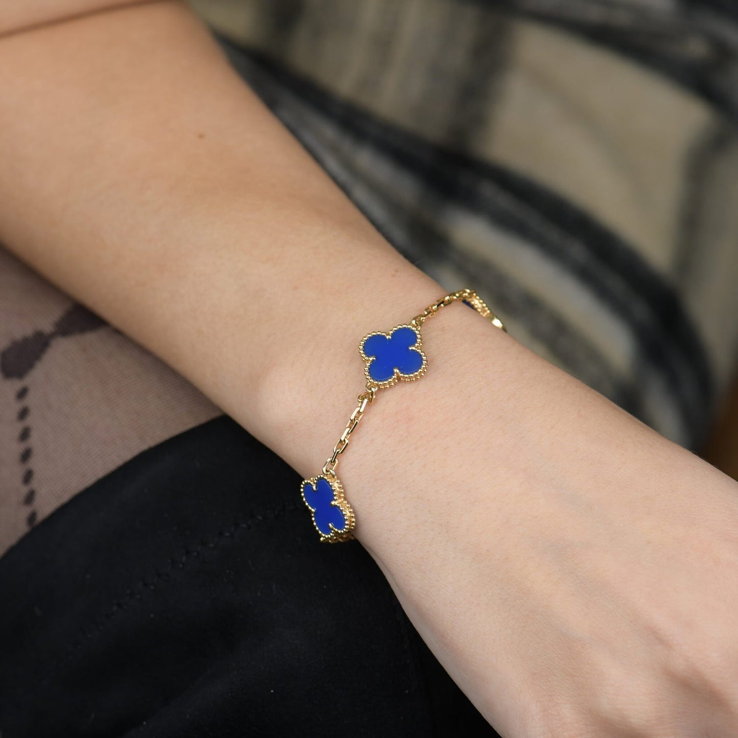 [Rosla]CLOVER 5 MOTIFS BLUE AGATE BRACELET